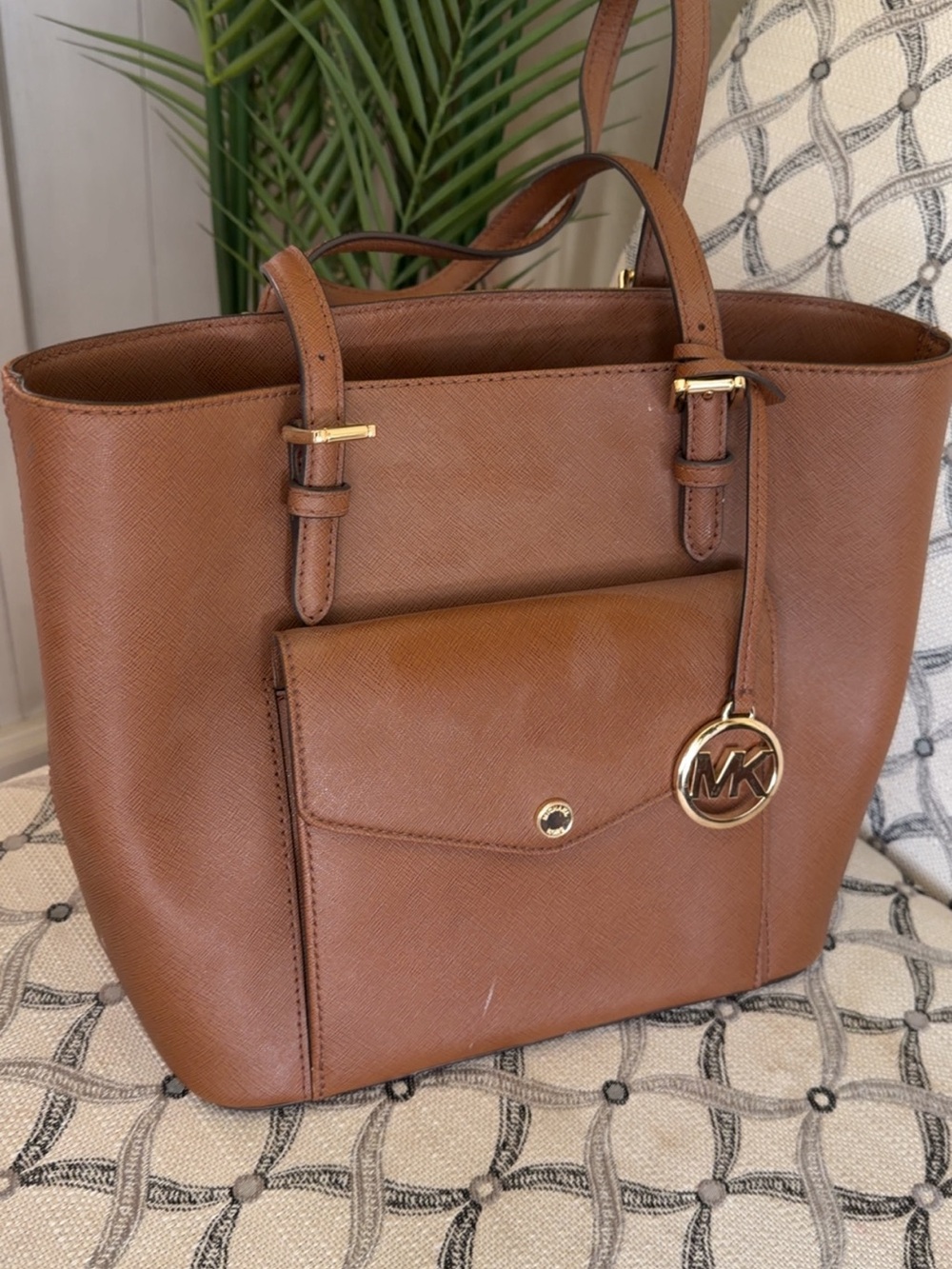 Michael Kors Cognac Saffiano Leather Tote with Front Pocket